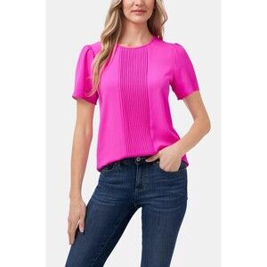 CeCe Pleated Magenta Pink  Blouse short sleeve women blouse Size Large